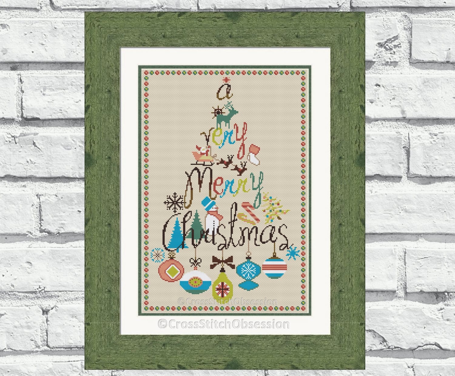 Christmas cross stitch pattern "Merry Christmas". A modern design, perfect time to start your Christmas cross stitch (P152)