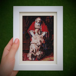 Patrón de punto de cruz tamaño postal en PDF: El regreso del hijo pródigo de Rembrandt. Arte mural DIY. Descarga digital instantánea.