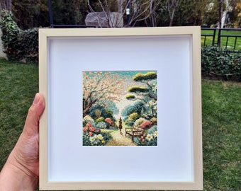 Modern cross stitch pattern "Japanese Garden ". (P314) Small art cross stitch. Japanese Gardens counted cross stitch pattern.