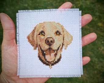 Modern cross stitch pattern "Small Yellow Labrador Retriever". (P317) small animal cross stitch, cute animal cross stitch