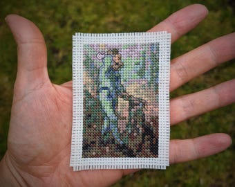 Petit motif de point de croix « Coupe-bois par Vincent Van Gogh ». (P328) Miniature artistique au point de croix. Point de croix moderne.