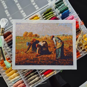 Mini Kreuzstich Muster – Die Ähren von Jean-François Millet, Postkarten-Größe, klassischer Kreuzstich PDF, sofortiger Download