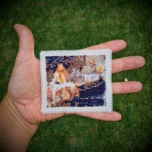 Mini masterpiece cross stitch pattern, The Lady of Shalott by John William Waterhouse. (P290) Tiny art cross stitch pattern.