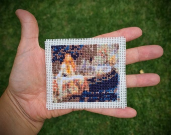 Mini masterpiece cross stitch pattern, The Lady of Shalott by John William Waterhouse. (P290) Tiny art cross stitch pattern.