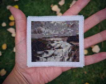 Mini modèle de point de croix – rivage au clair de lune par Albert Julius Olsson, broderie au point de croix scène nocturne de l'océan, téléchargement immédiat PDF