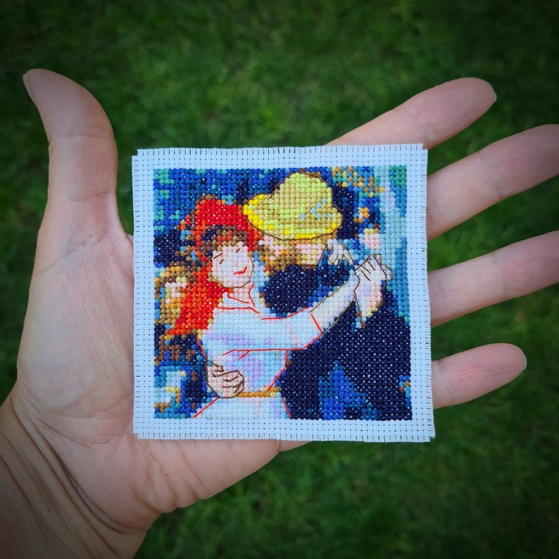 Modernes Kreuzstichmuster "Die kleine Auguste Renoir - Tanz auf Bougival "" (P246) Miniatur Kunst Kreuzstich. Mini-Meisterwerk Kreuzstich Bild 2