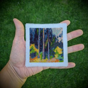 Mini Kreuzstichmuster - Wald von Edvard Munch, moderne Stickerei DIY, sofortiger PDF Download, Mini Meisterwerk