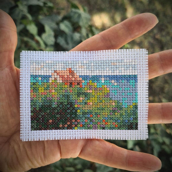 Modern cross stitch pattern "Fishermans Cottage" by Claude Monet. (P318) Miniature art cross stitch.