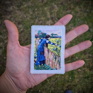 Tiny cross stitch pattern, The Flower Picker by John William Waterhouse. (P281) Mini Masterpiece Cross Stitch Pattern, Modern Cross Stitch