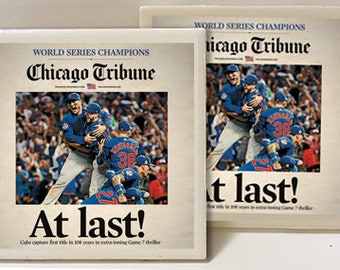 Juego de 2 posavasos de cerámica de los Chicago Cubs, campeones de la Serie Mundial n.° 1