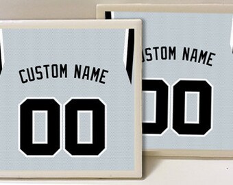 San Antonio Spurs Custom Name Designed Silver Designed Set of 2 Ceramic Tile Coasters
