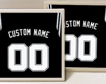 San Antonio Spurs Custom Name Designed Black Designed Set of 2 Ceramic Tile Coasters
