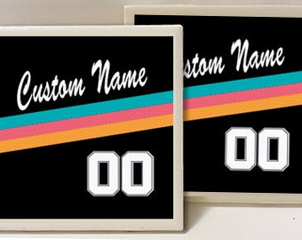 San Antonio Spurs Custom Name Designed Fiesta Set of 2 Ceramic Tile Coasters