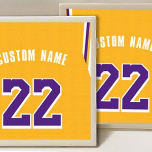 Los Angeles Lakers Custom Name Designed Gold Set of 2 Ceramic Tile Coasters