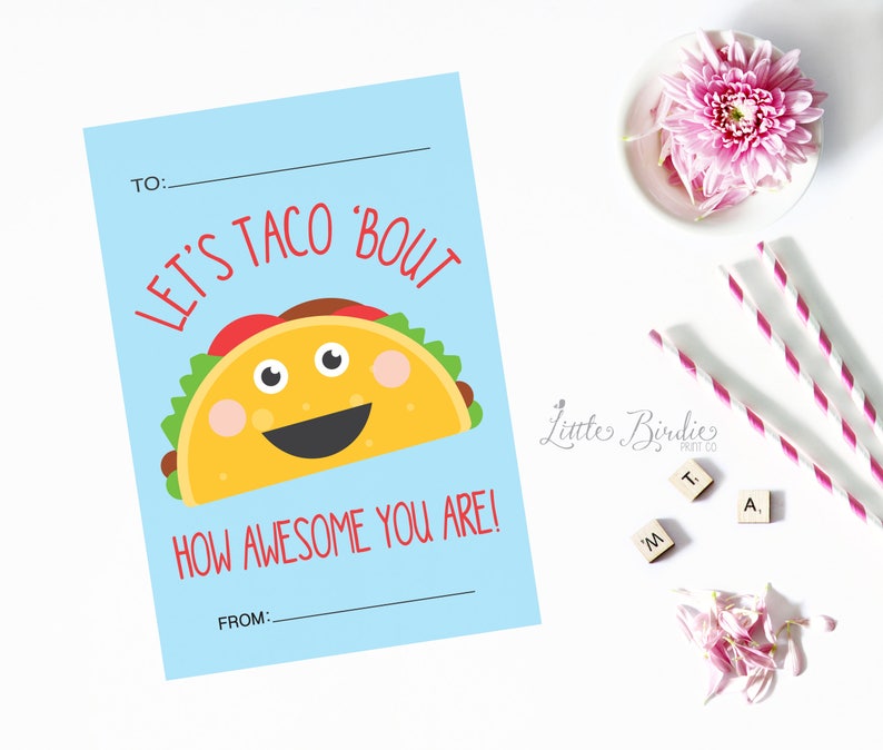 Classroom Valentine Treat bag Let/'s Taco Bout You Valentine Personalized Printable Kids Valentine Valentines Day