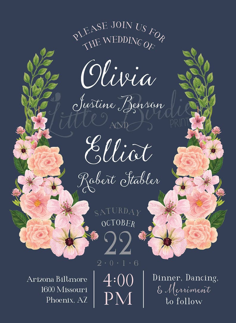 Wedding Invite /& RSVP Digital Printable or Printed Cards Watercolor Flowers Wedding Invitation Suite