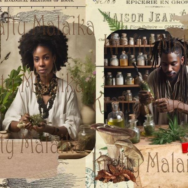 Digital kit - Afro Herbalist  for  junk journal (9"x6")