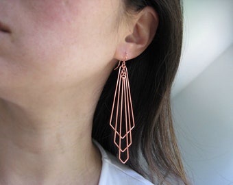 Lightweight Statement Earrings, rose gold filled edgy earrings for art deco wedding - Tiered Arrows Large