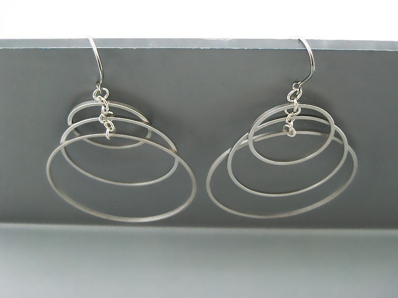 Triple Silver Hoop Earrings Art Deco Wedding Dangle Edgy | Etsy