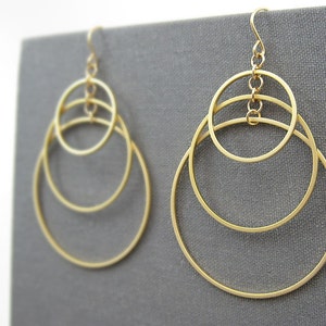 Gold Multi Hoop Earrings, Triple Circle Earrings, art deco architectural jewelry, planet science fiction gifts for women coworker - Tiered