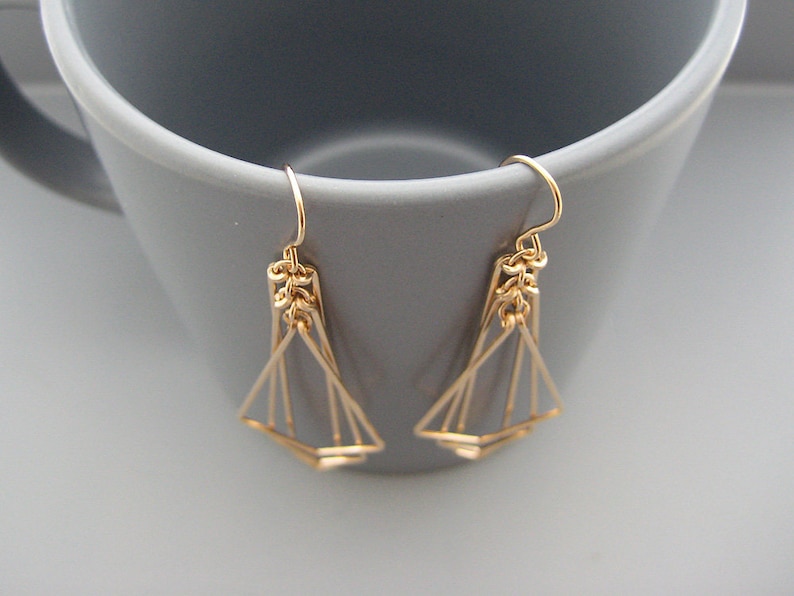 Art Deco Earrings, gold geometric earrings, nickel free wedding statement jewelry, modern minimalist bridal earrings, Tiered Arrow image 3