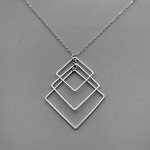 Silver Art Deco Square Necklace, minimalist statement wedding jewelry, math teacher or women engineer gift - Tiered Square