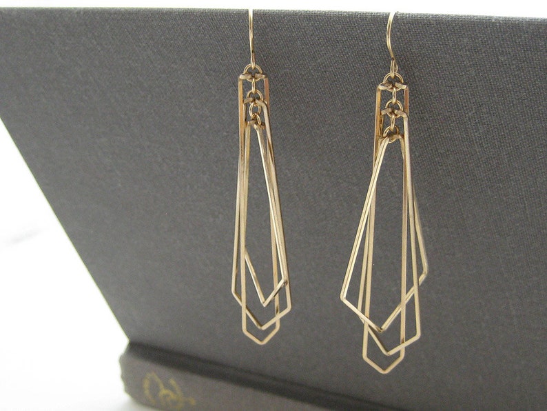 Art Deco Earrings, gold geometric earrings, nickel free wedding statement jewelry, modern minimalist bridal earrings, Tiered Arrow image 4