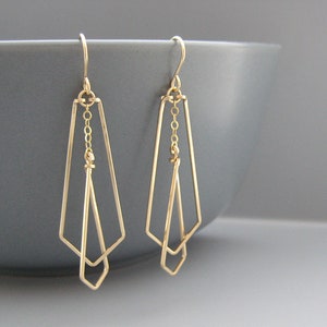 Gold Geometric Earrings inspired by art deco architecture, engineer and math teacher gifts - Interlocking Arrows Small