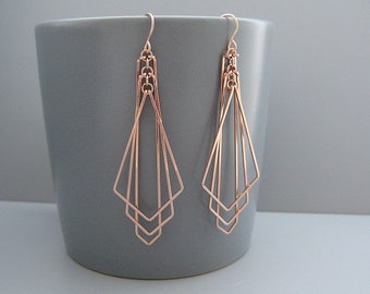 Art Deco Earrings, rose gold geometric earrings, nickel free bridal jewelry, maid of honor gift - Tiered Arrow