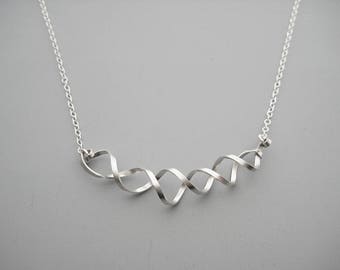 DNA Necklace - silver minimalist double helix, science jewelry, doctor or biology teacher gift
