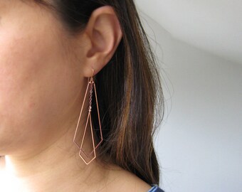 Rose Gold Statement Earrings, geometric earrings for wedding, maid of honor or mother of the bride gift - Interlocking Arrows Large