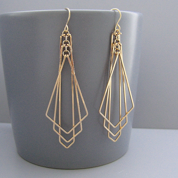 Art Deco Earrings, gold geometric earrings, nickel free wedding statement jewelry, modern minimalist bridal earrings, Tiered Arrow