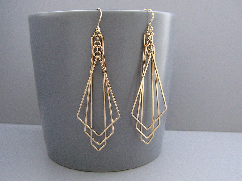 Art Deco Earrings Gold Geometric Earrings Nickel Free Etsy