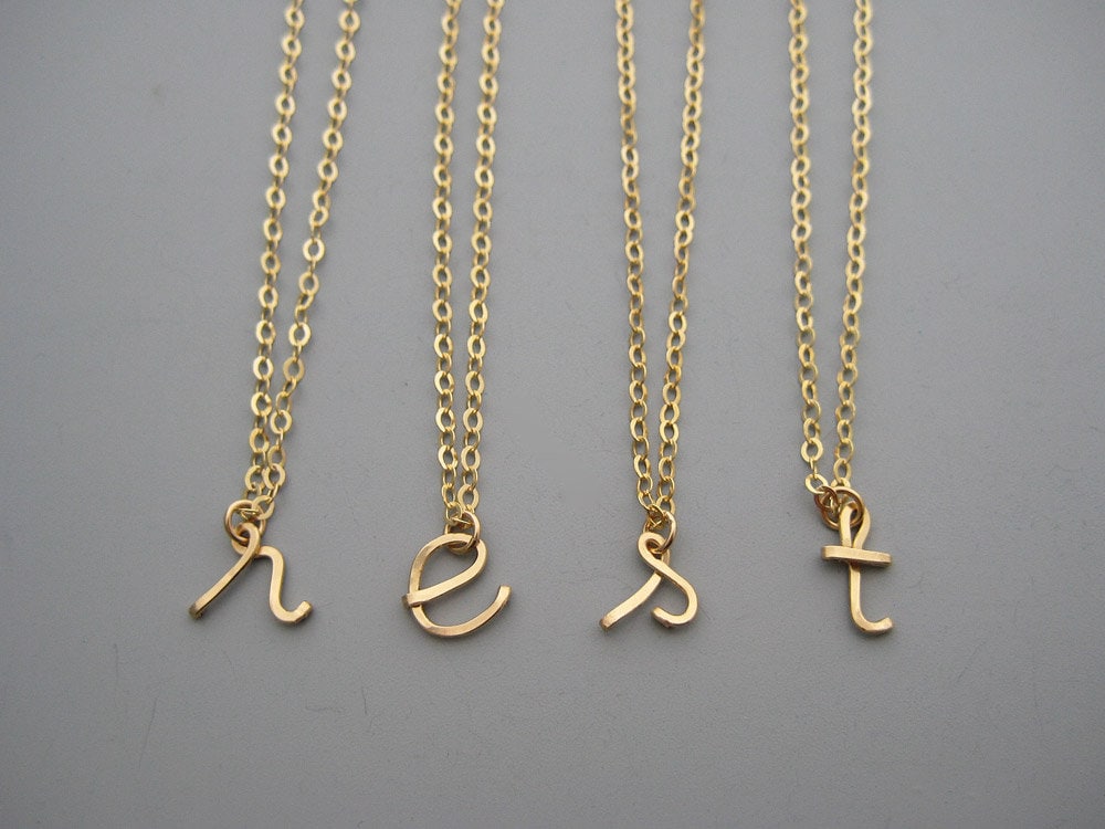 Gold Cursive Initial Necklace 14k Gold 