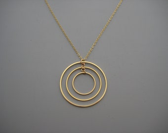 Gold Multiple Hoop Necklace, office jewelry, nested hoop orbital planet, women engineer science fiction gift, Concentric Circle