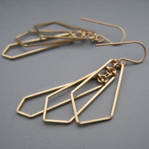 Gold Art Deco Fan Earrings minimalist geometric wedding jewelry, engineer or math teacher gift Tiered Fan image 4