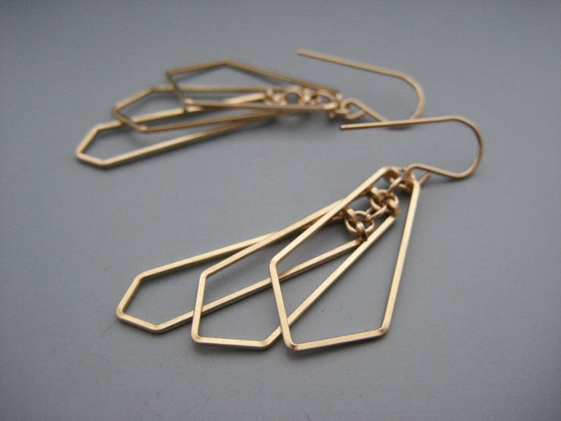 Gold Art Deco Fan Earrings minimalist geometric wedding jewelry, engineer or math teacher gift Tiered Fan image 4