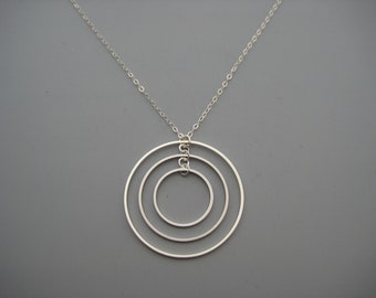 Silver Multiple Hoop Necklace, office jewelry, orbital hoop celestial planet, women engineer scifi gift, Concentric Circle
