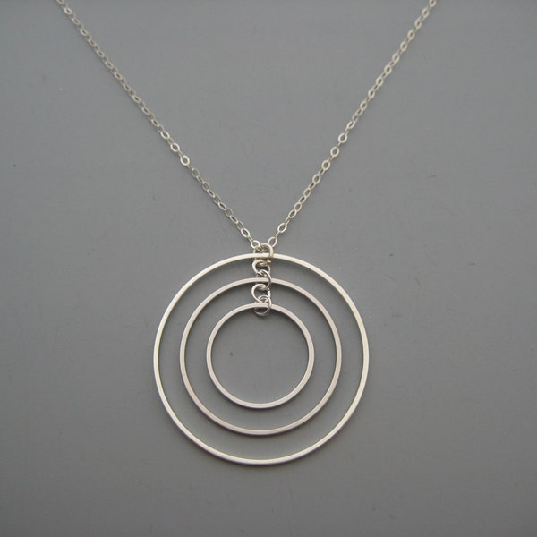 Silver Multiple Hoop Necklace, office jewelry, orbital hoop celestial planet, women engineer scifi gift, Concentric Circle