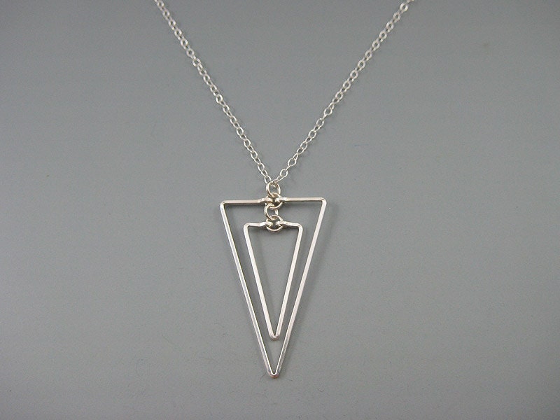 Silver Triangle Necklace Geometric Pendant on Delicate - Etsy