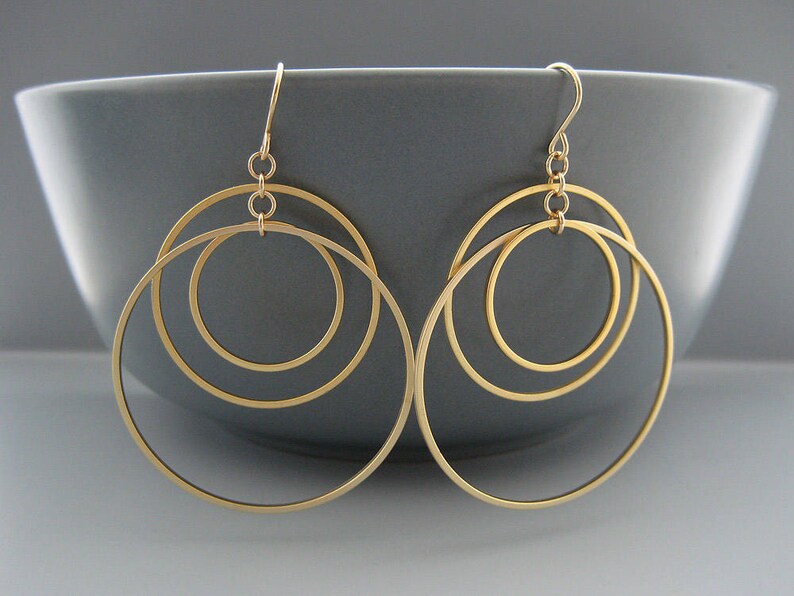Gold Multi Hoop Earrings Dangle Linked Circle Modern Etsy