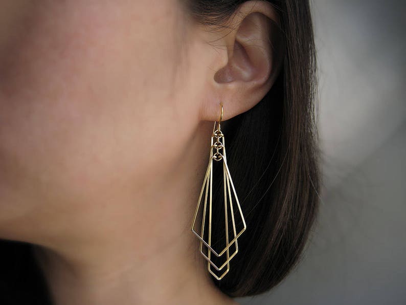 Art Deco Earrings, gold geometric earrings, nickel free wedding statement jewelry, modern minimalist bridal earrings, Tiered Arrow image 6