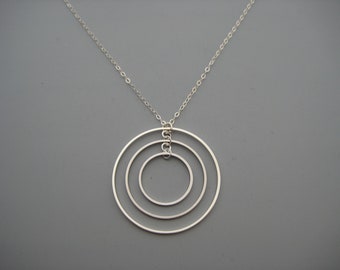 Silver Multiple Hoop Necklace, office jewelry, orbital hoop Uhura celestial planet, Star Trek fans scifi gift, Concentric Circle