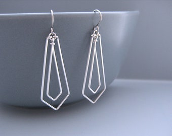 Silver Art Deco Earrings, triangle chevron earrings, minimalist geometric jewelry, women engineer or math teacher gift - Linked Arrows Up