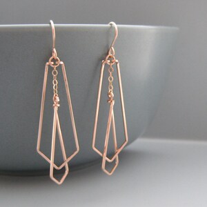 Rose Gold Geometric Earrings, art deco architecture, engineer or math teacher gifts, working from home on zoom - Interlocking Arrows Small