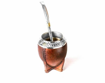 Leather & Alpaca Torpedo Mate Gourd | Argentinian Yerba Mate Cup
