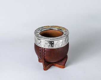 Mate Kürbis Imperial Braune oder Schwarze Keramik | Alpaka und Keramik Mate Braun oder Schwarz | Yerba Mate Kürbis | Ledermate | Alpaka Mate