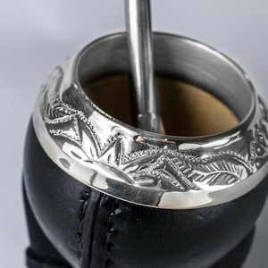 Mate Gourd Torpedo | Gourd and Leather Mate Black | Leather and Alpaca Mate | Chiseled Torpedo in Alpaca