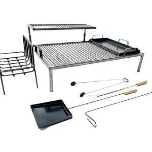 Parrilla + Brasero + FREE Set Parrillero - Parrilla de hierro dos niveles y Plancha, Asado Argentino, Iron grill, Argentina Grill, Gaucho
