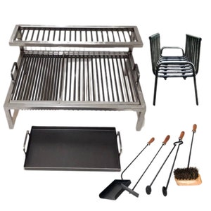 Grill + Griddle + Barbecue Set + Fire Pit | 10mm Cast Iron Grill | Made with Argentine iron | Two Levels | Argentine Grill